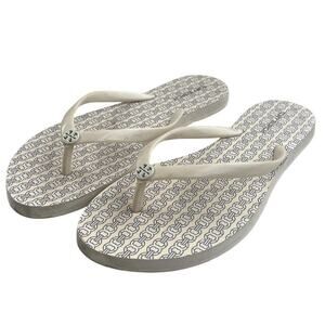 Womens Tory Burch Rubber Flip Flop Sandal 6M White Geometric Beach Outdoor